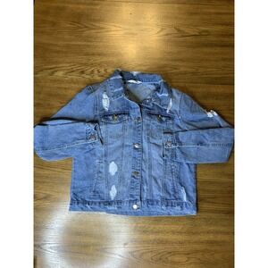 Ci Sono Women's Medium Wash Distressed Ripped Denim Jean Jacket Size XL